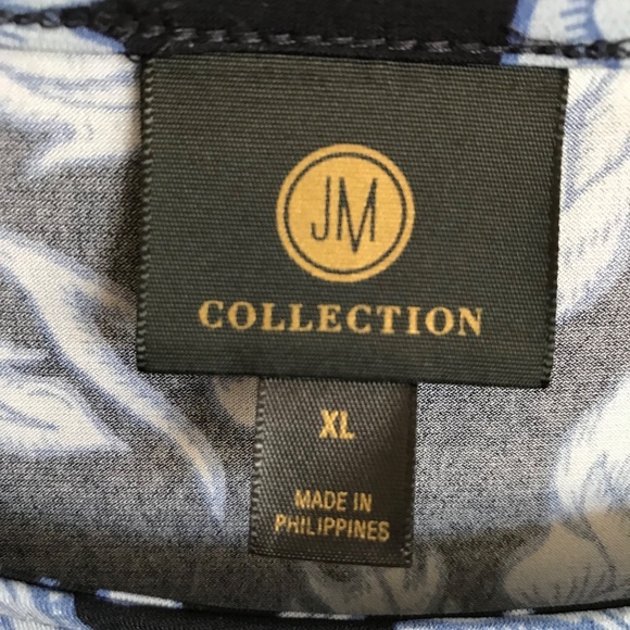 JM COLLECTION Floral Bell Sleeve Blouse Round Neck Blue Women’s Size XL Size 1X - Picture 14 of 16